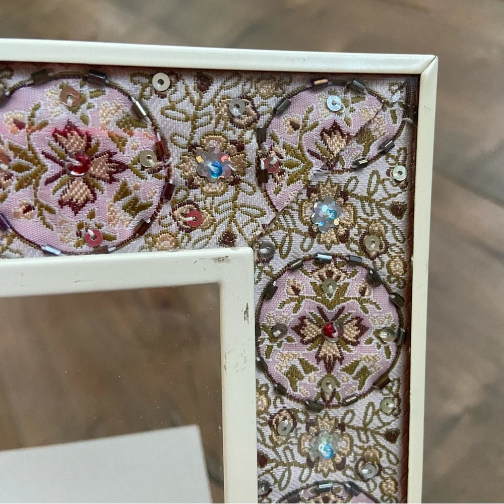 Beaded & Sequin Boho Picture Frame Pink Floral Decorative Accent